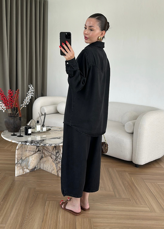 Liora Denim Tensel Gömlek SİYAH
