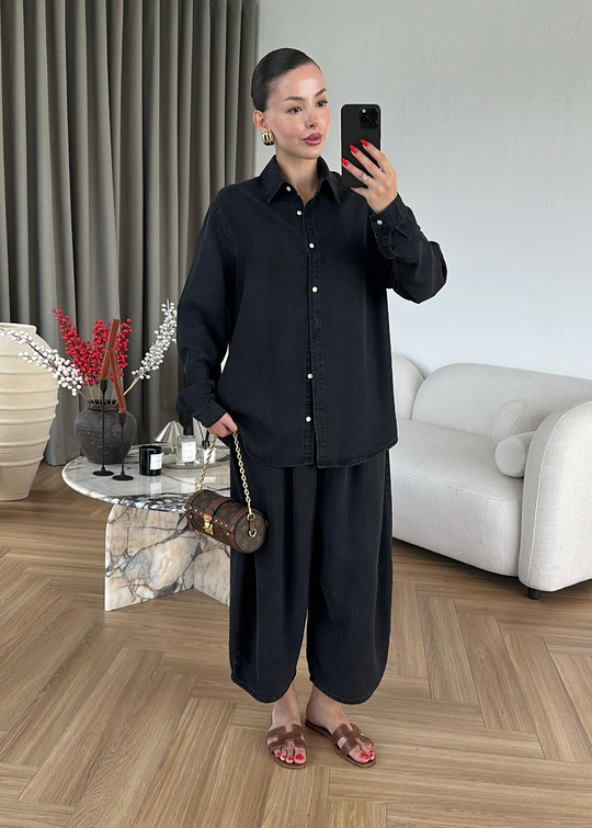 Liora Denim Tensel Gömlek SİYAH