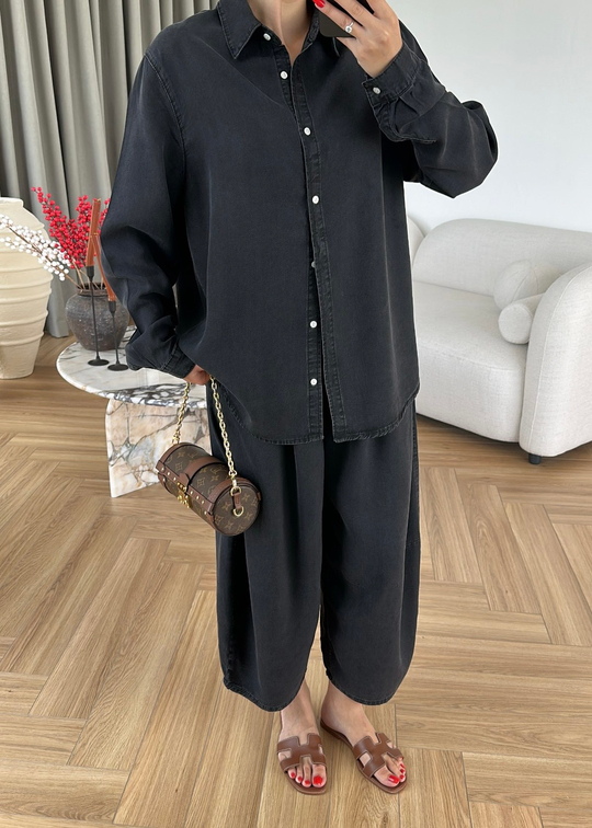 Liora Denim Tensel Gömlek SİYAH
