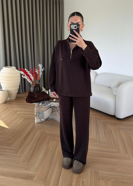 Lona Fermuarlı Modal Takım ACI KAHVE