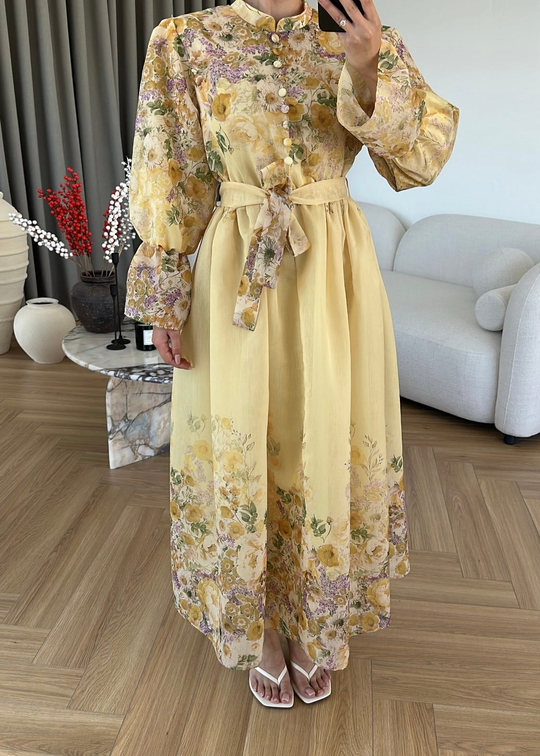 Lumea Desenli Elbise SARI