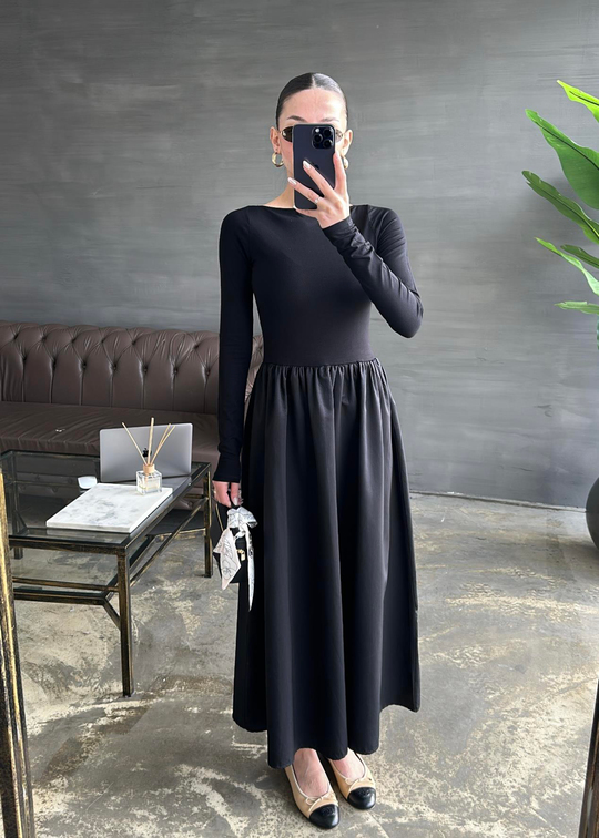 Lyon Altı Poplin Elbise SİYAH
