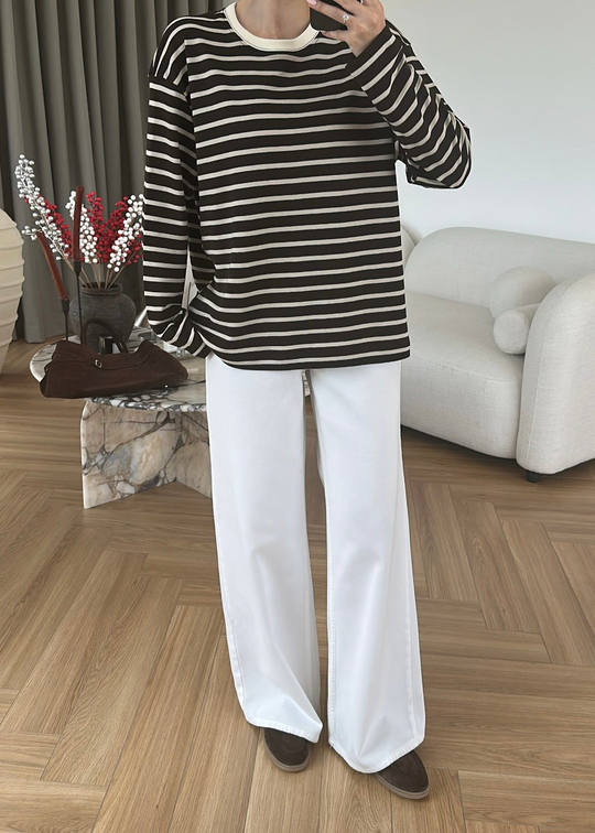Marin Stil Çizgili Tişört ACI KAHVE