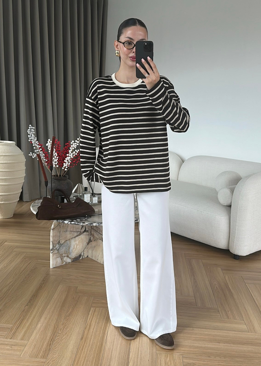 Marin Stil Çizgili Tişört ACI KAHVE