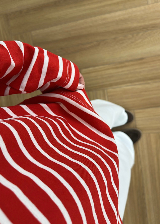 Marin Stil Çizgili Tişört KIRMIZI