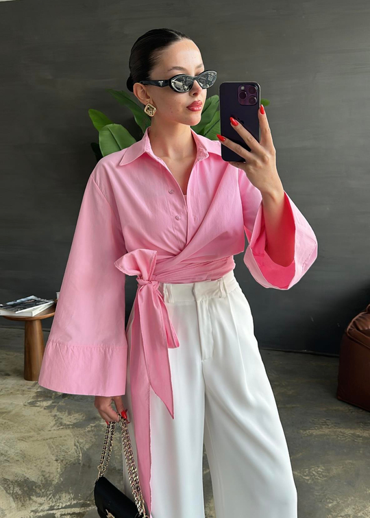 Marka Muadil Bağlamalı Gömlek PEMBE
