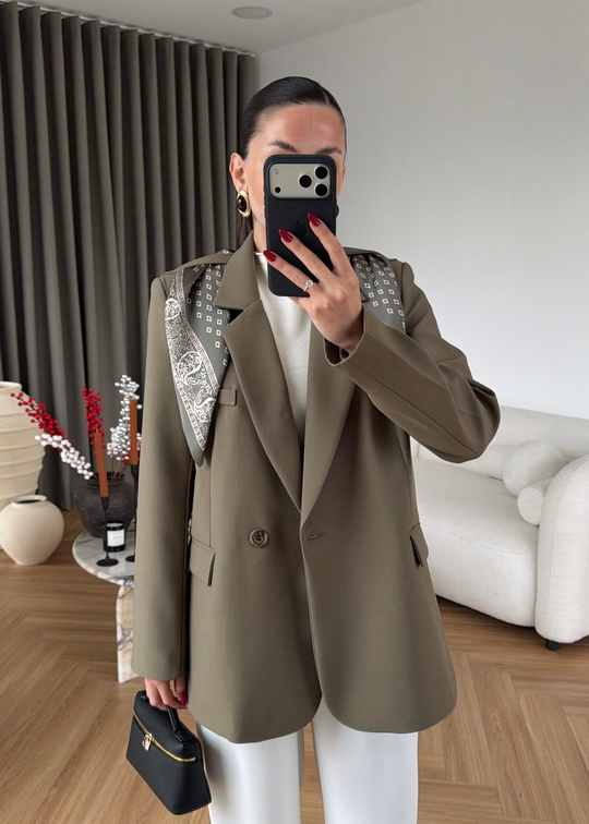 Mason Fularlı Blazer Ceket HAKİ