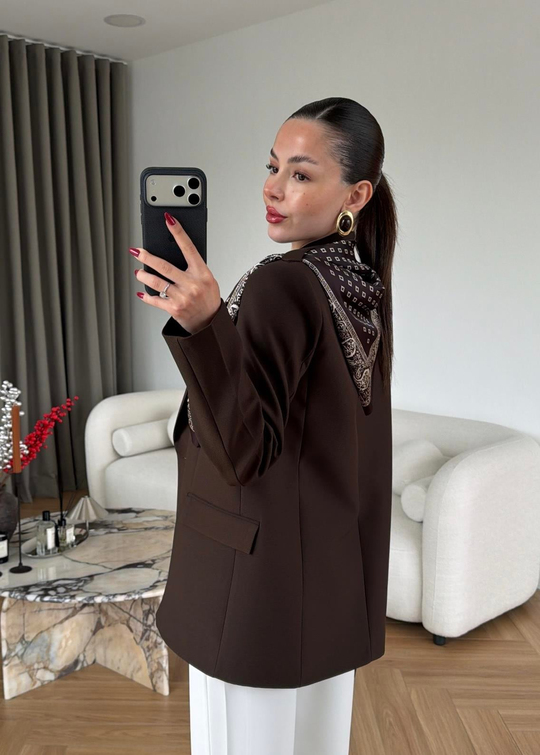 Mason Fularlı Blazer Ceket KAHVE