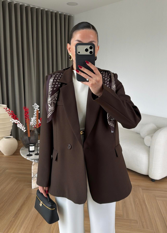 Mason Fularlı Blazer Ceket KAHVE