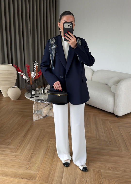 Mason Fularlı Blazer Ceket LACİVERT