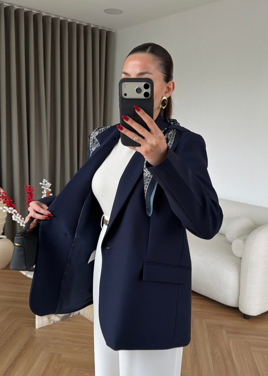 Mason Fularlı Blazer Ceket LACİVERT