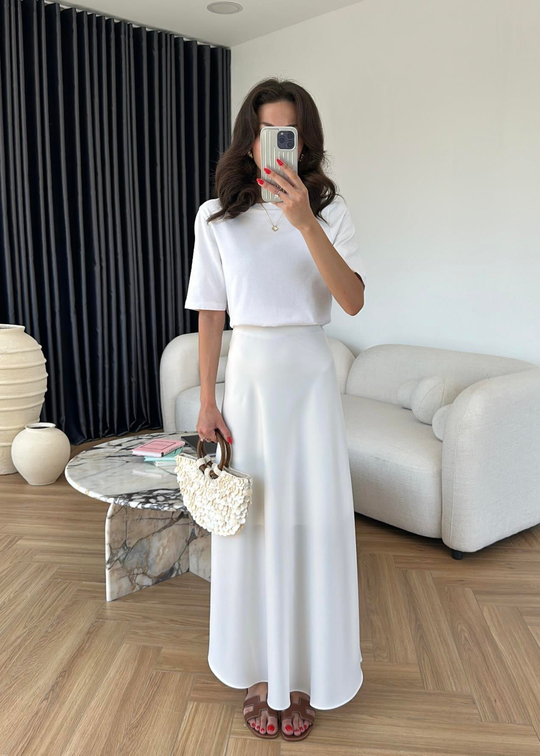 Maxi Saten Etek BEYAZ