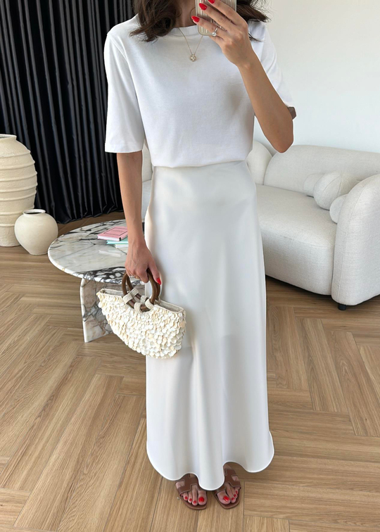 Maxi Saten Etek BEYAZ