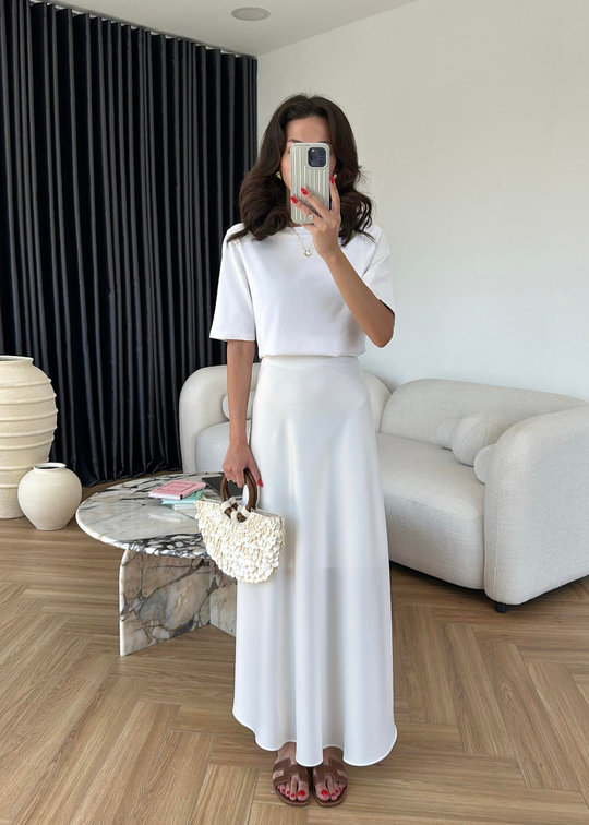 Maxi Saten Etek BEYAZ