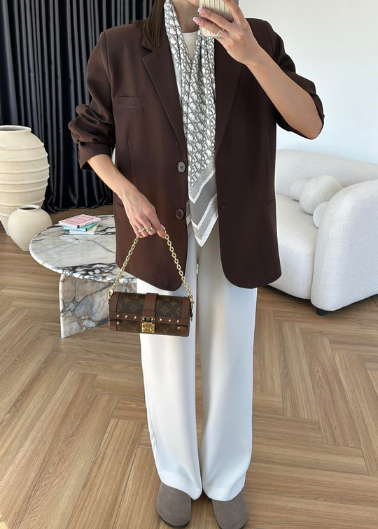 Maya Düz Blazer Ceket ACI KAHVE