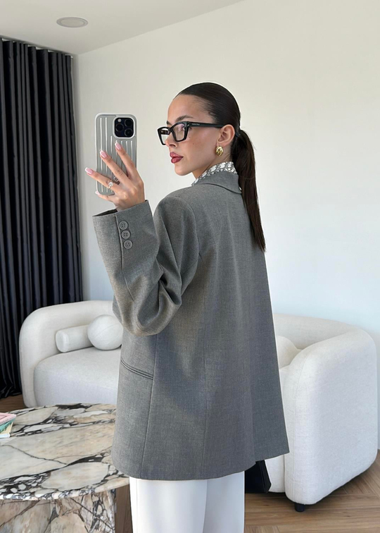 Maya Düz Blazer Ceket GRİ