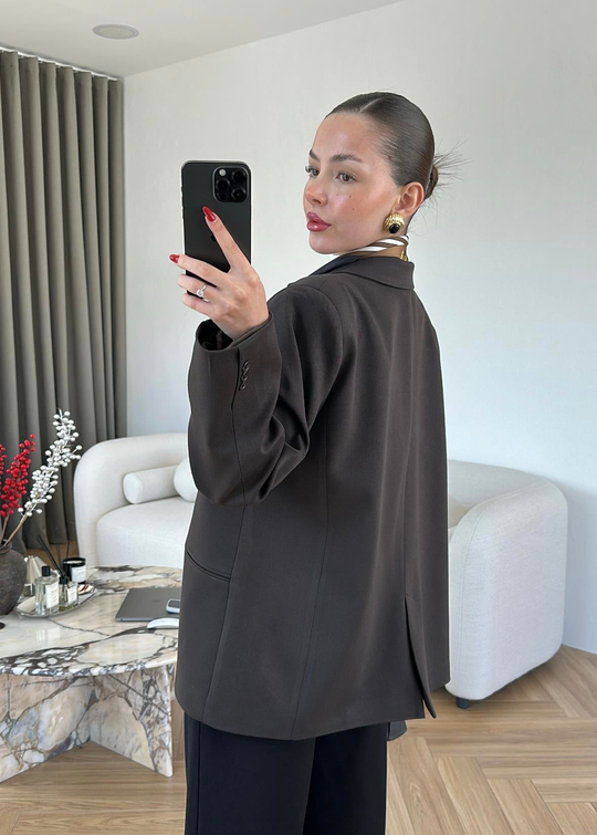Maya Düz Blazer Ceket KOYUKAHVE