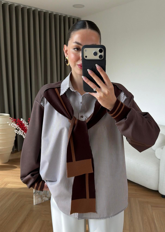 Mia Çift Parçalı Modal Gömlek KAHVE