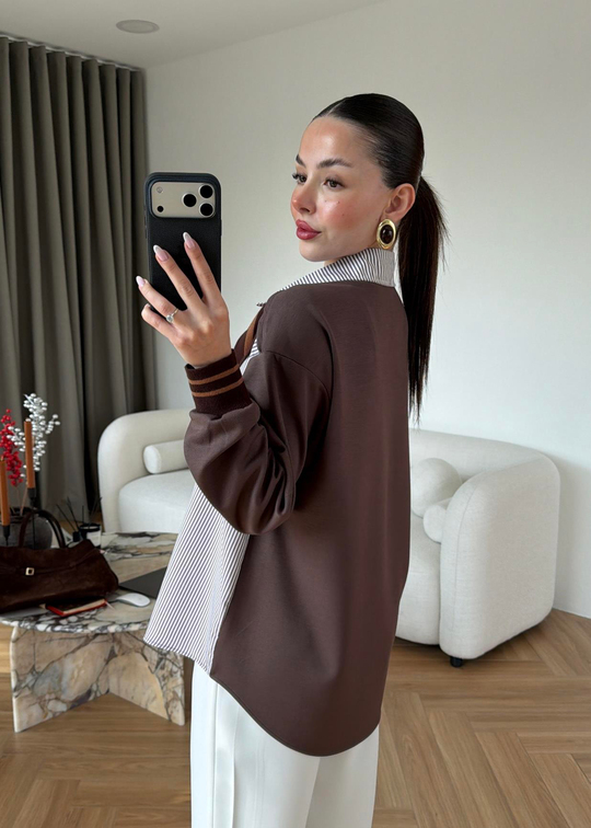 Mia Çift Parçalı Modal Gömlek KAHVE