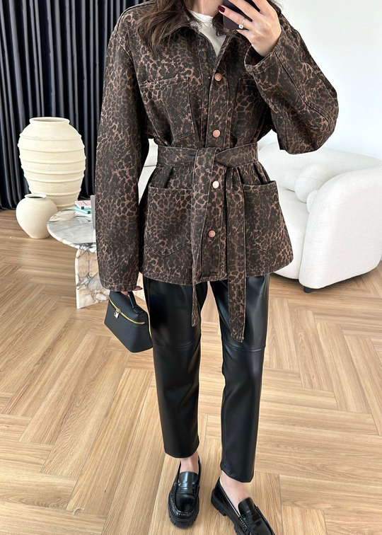 Mini Leopar Desen Denim Ceket RENKLİ
