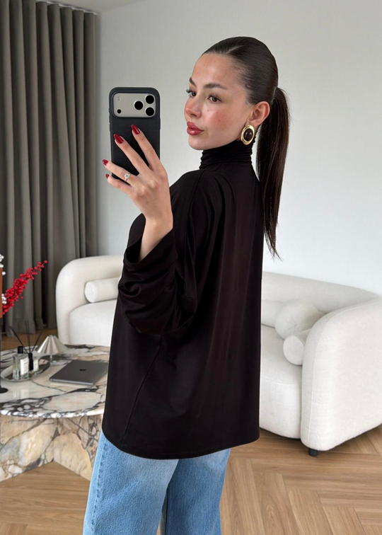 Modal Dik Yakalı Bluz SİYAH