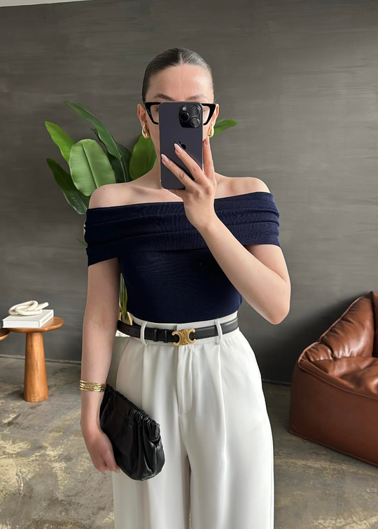 Modanna Yaka Triko Bluz LACİVERT
