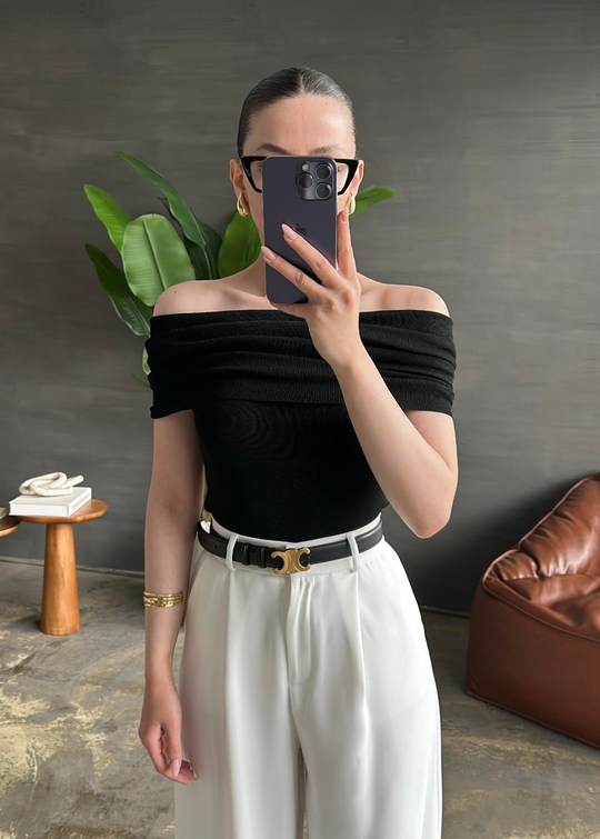 Modanna Yaka Triko Bluz SİYAH