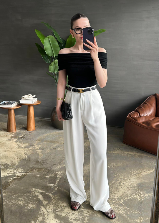 Modanna Yaka Triko Bluz SİYAH