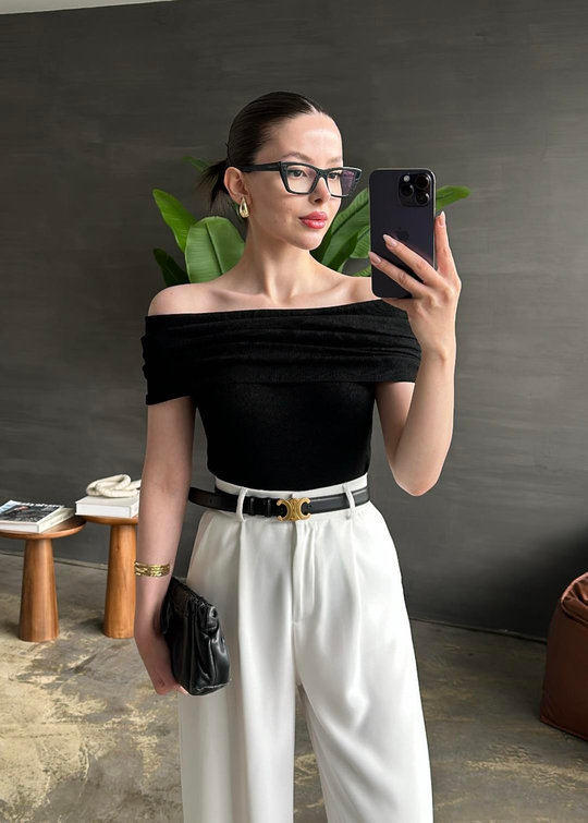 Modanna Yaka Triko Bluz SİYAH