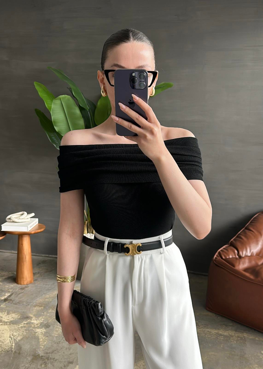 Modanna Yaka Triko Bluz SİYAH