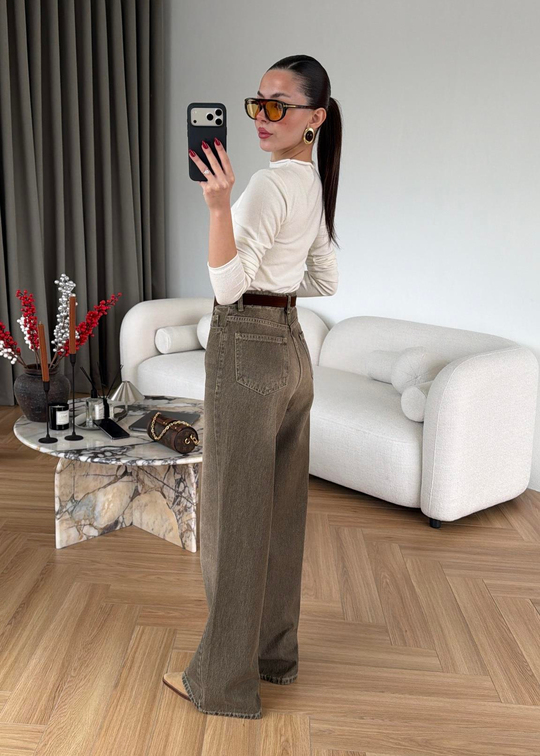Mona Kemerli Geniş Paça Jean RENKLİ