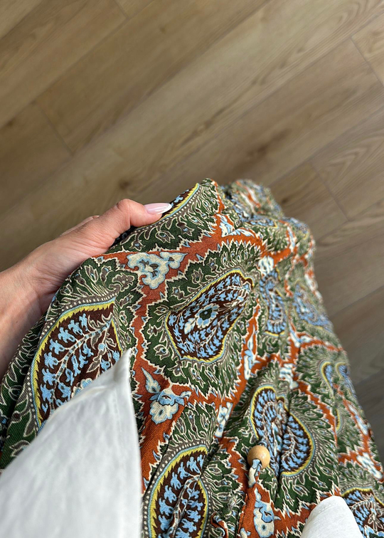 Motifli Kırışık Etek HAKİ