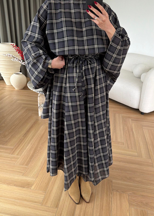 Müslin Ekoseli Etekli Takım NUDE