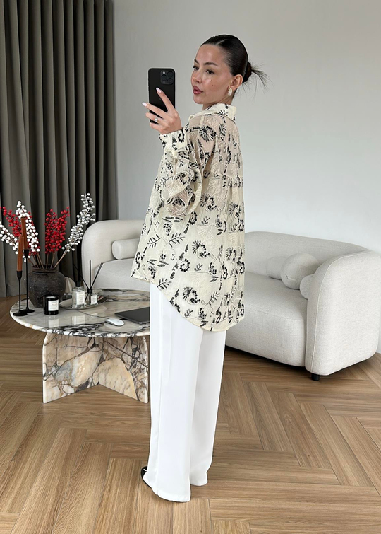 Nakışlı Oversize Gömlek SİYAH