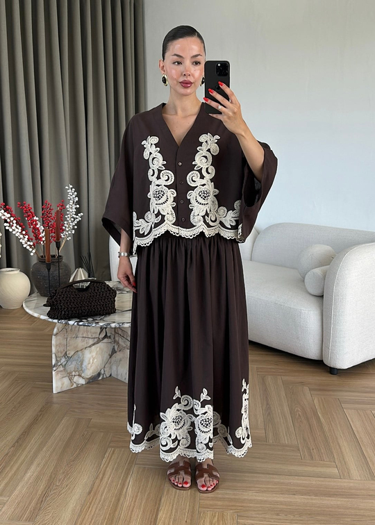 Nakışlı Yarasa Kol Takım ACI KAHVE