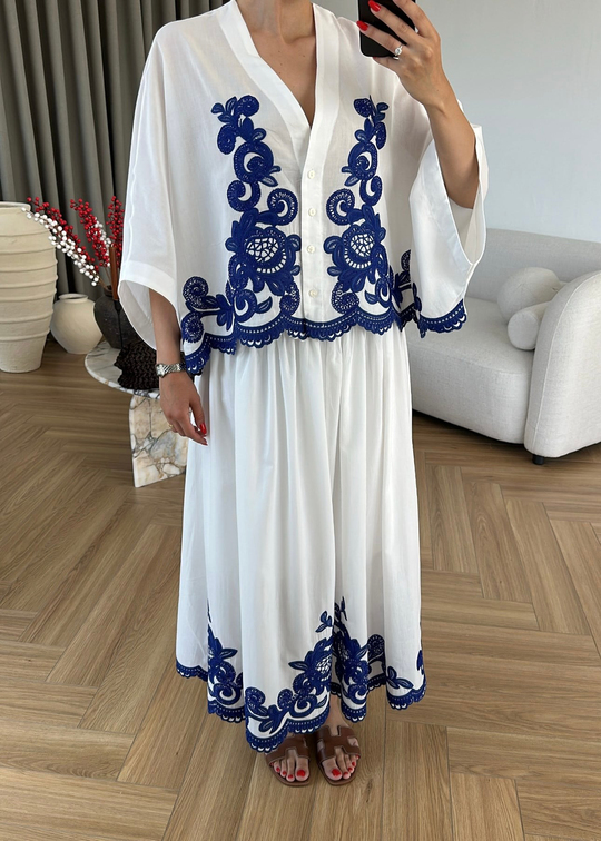 Nakışlı Yarasa Kol Takım BEYAZ
