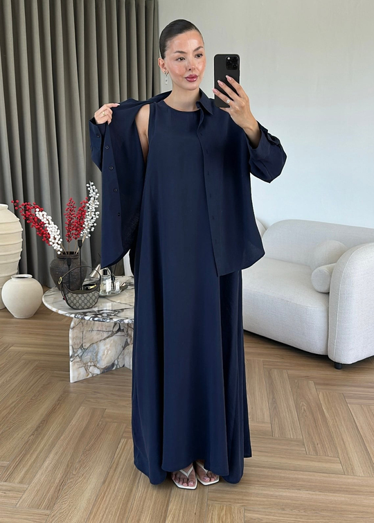 Novan Gömlekli Tensel Elbise LACİVERT