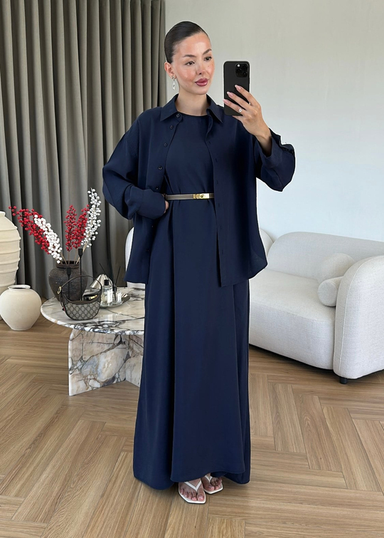 Novan Gömlekli Tensel Elbise LACİVERT