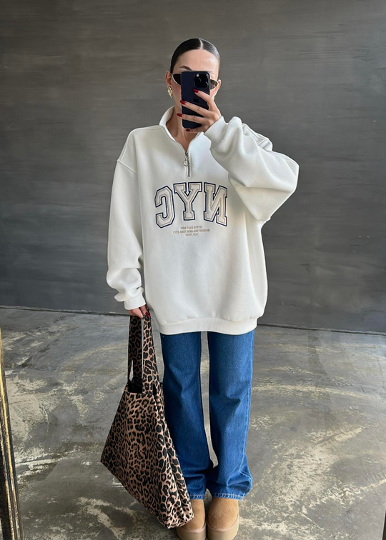 NYC Nakışlı Sweat BEYAZ
