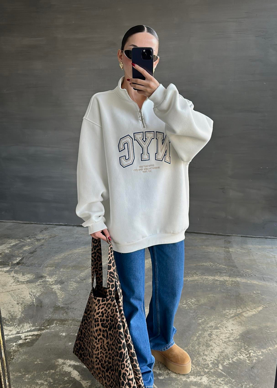 NYC Nakışlı Sweat BEYAZ