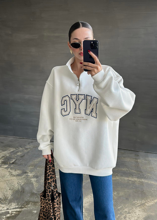 NYC Nakışlı Sweat BEYAZ