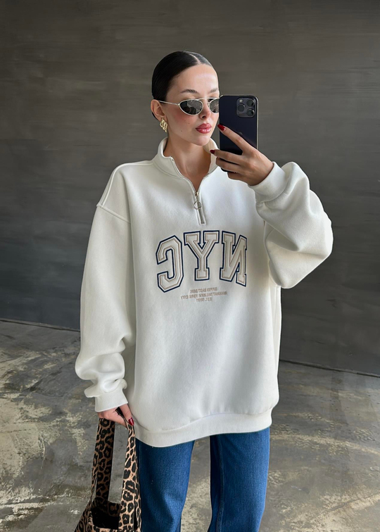 NYC Nakışlı Sweat BEYAZ