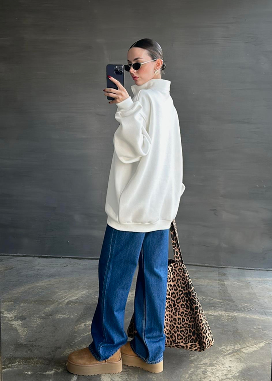 NYC Nakışlı Sweat BEYAZ