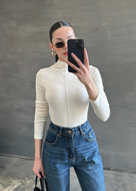 Önden Dikişli Dilvin Bluz EKRU