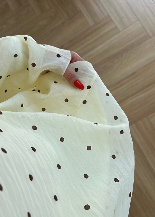 Önden Düğme Detaylı Puantiyeli Gömlek SARI