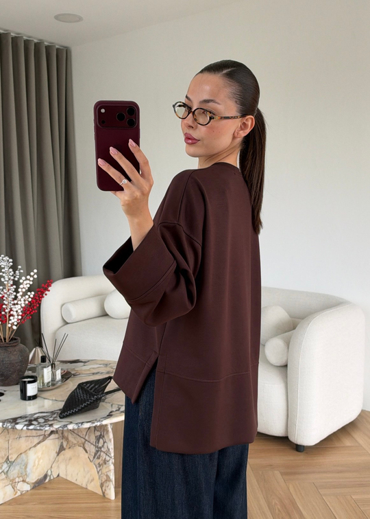 Önü Kısa Uzun Kollu Sweat ACI KAHVE