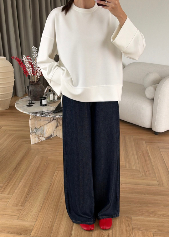 Önü Kısa Uzun Kollu Sweat BEYAZ
