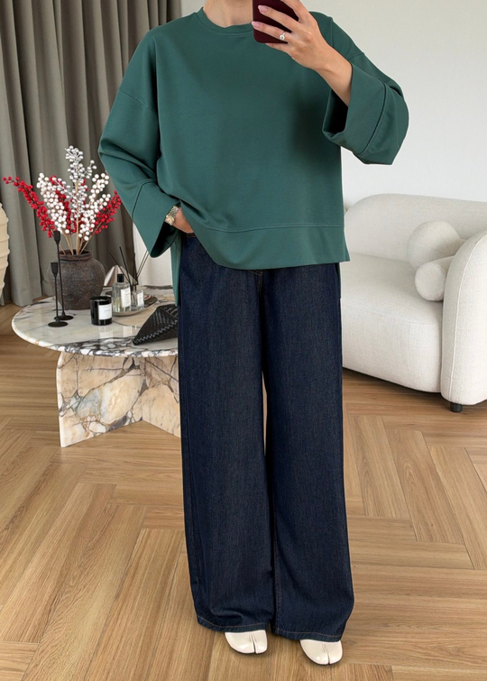 Önü Kısa Uzun Kollu Sweat ZÜMRÜT