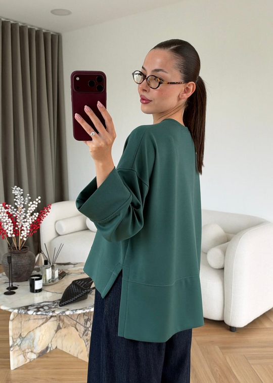 Önü Kısa Uzun Kollu Sweat ZÜMRÜT
