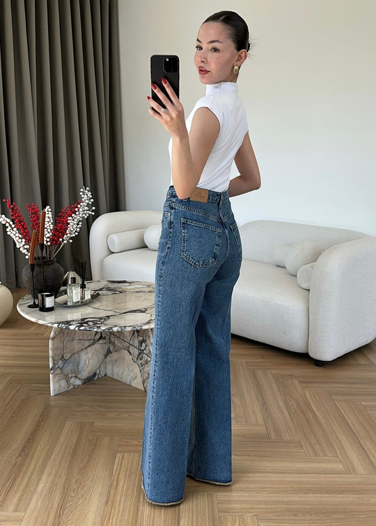 Overlok Paçalı Jean MAVİ
